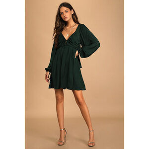 Lulus Forever Tied To You Emerald Green Satin Tie-back Mini Dress - Size M